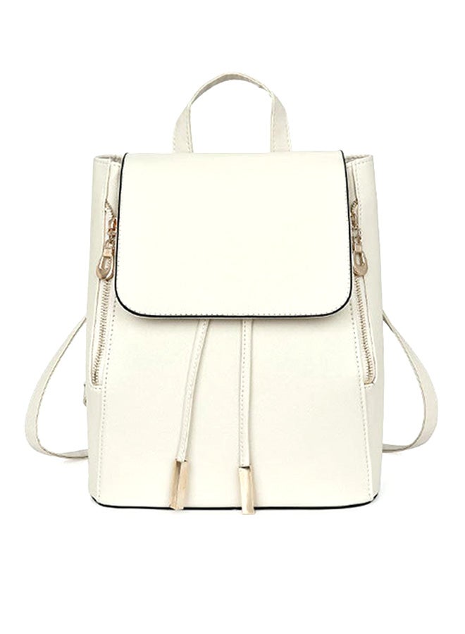 Bluelans Faux Leather School Backpack Beige 