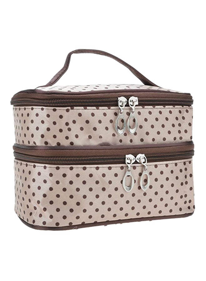 Double Deck Cosmetic Makeup Bag Beige/Brown