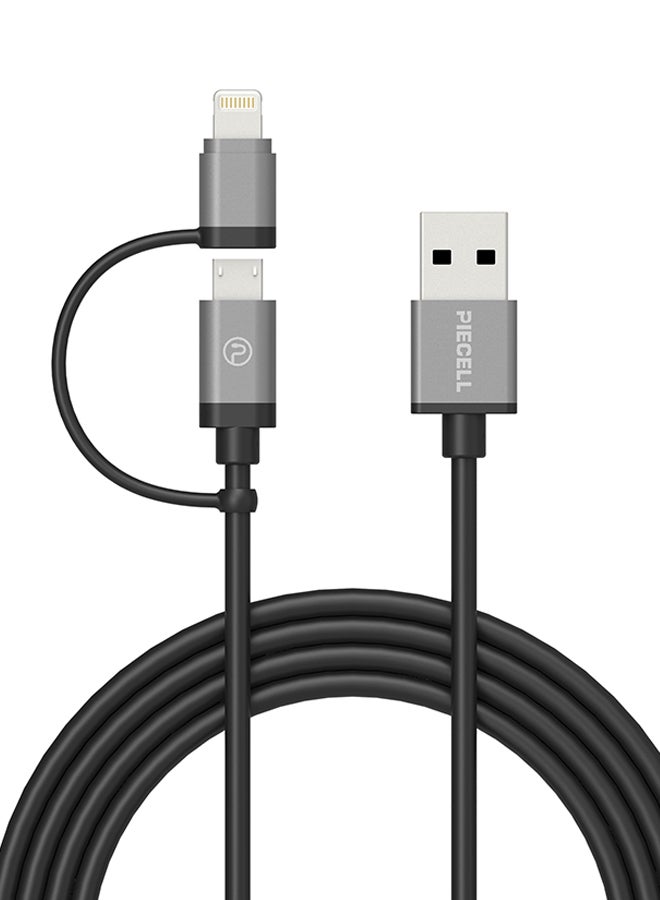 PIECELL - 2-In-1 MFI Micro USB To Lightning Cable For Apple iPhone/iPad Black - Image 1