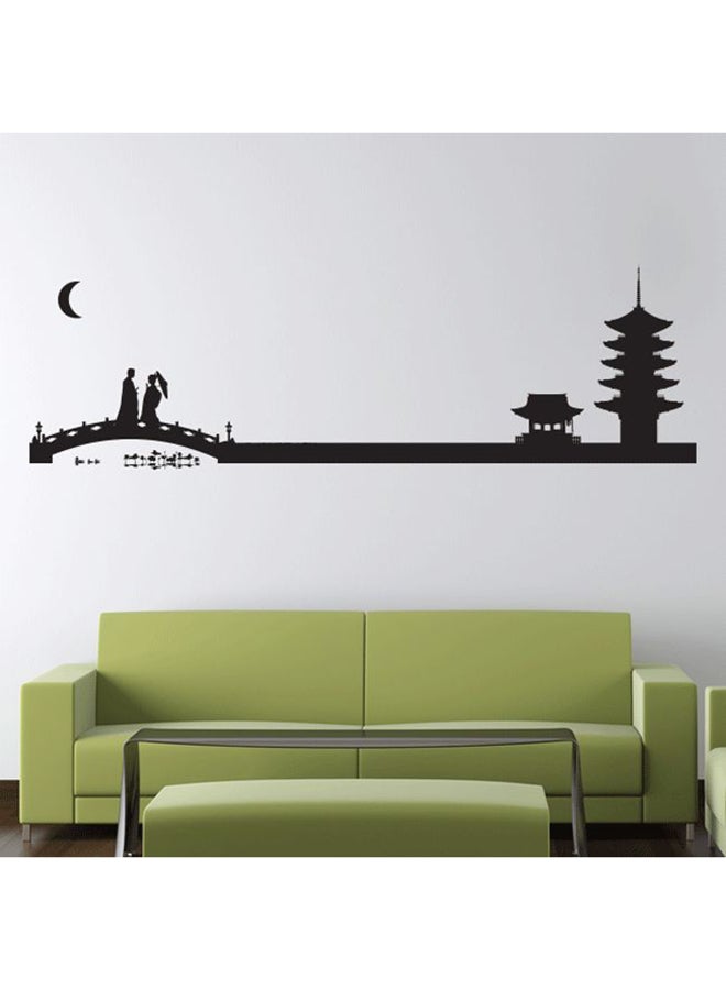 Japanese Landscape Wall Decal Black 130x40cm