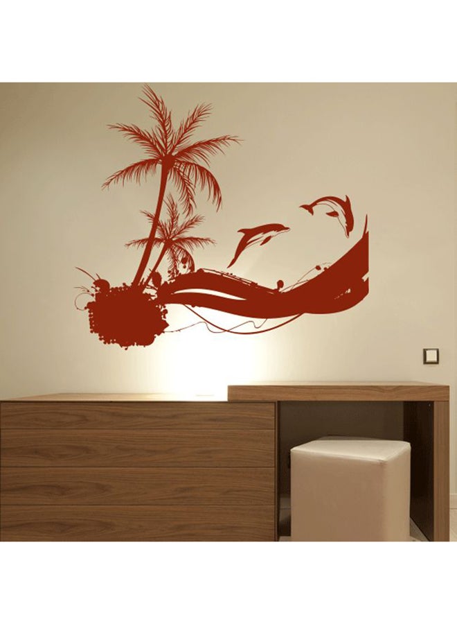 Palms With Ocean Elements Wall Decal Brown 66x60cm