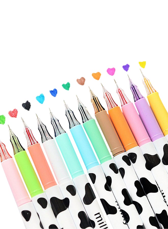 OUTAD 12-Piece Cow Printed 0.38 mm Gel Pen Set Multicolour  - Image 2