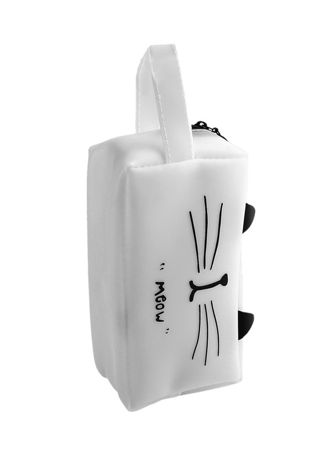 OUTAD - Cartoon Cat Portable Handle Pencil Case White - Image 1