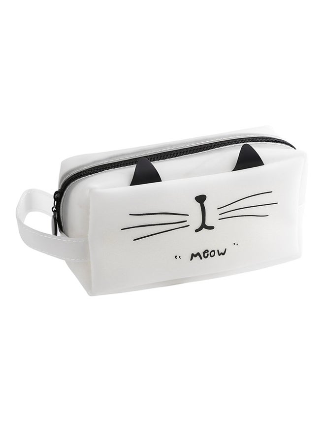 OUTAD - Cartoon Cat Portable Handle Pencil Case White - Image 1