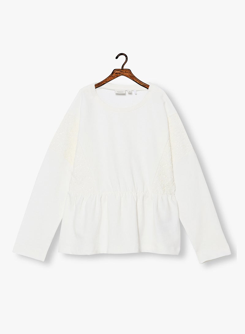 NAME IT - Kids Lace Long Sleeve Top White - Image 1