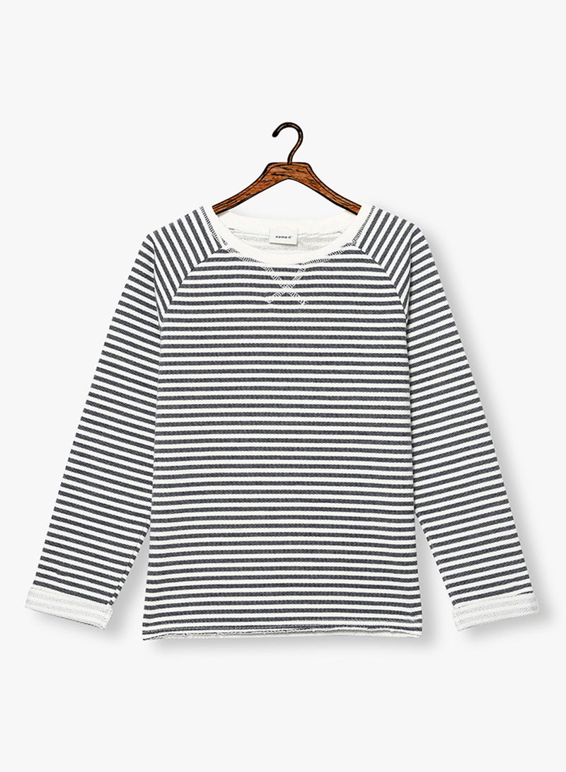 NAME IT Kids Striped Long Sleeve T-Shirt White/Navy  - Image 1