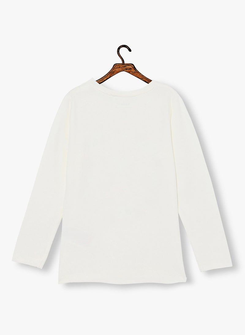 NAME IT - Kids Long Sleeve Owl Print T-Shirt White - Image 1