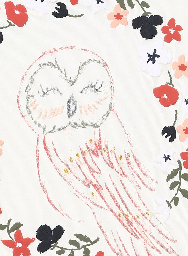 NAME IT - Kids Long Sleeve Owl Print T-Shirt White - Image 1