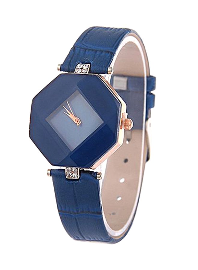 بلولانز ساعة يد بعقارب وسوار من الجلد طراز 656077 - قياس 30 مم - لون أزرق للنساء