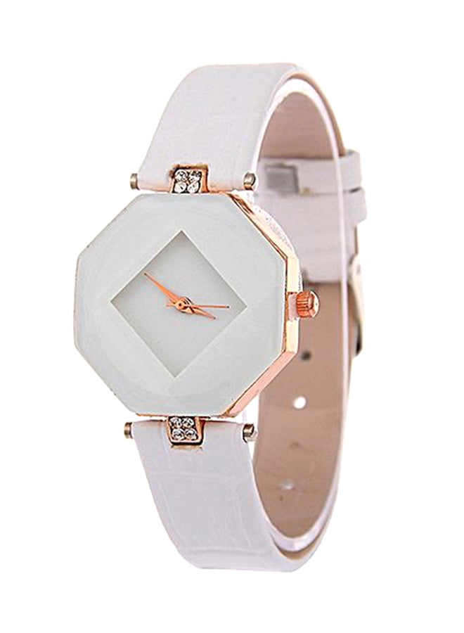 بلولانز ساعة أنالوج من الجلد الصناعي 14523 - 30 مم - بيضاء