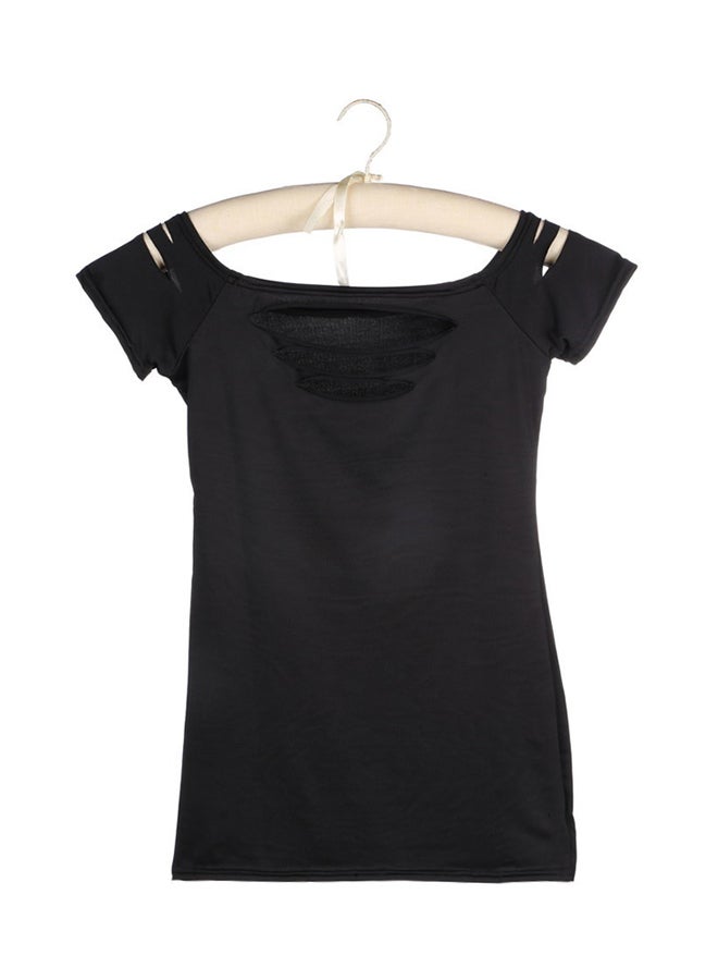 OUTAD Ripped Clubwear Cut Out Tee T-Shirt Black - Image 1