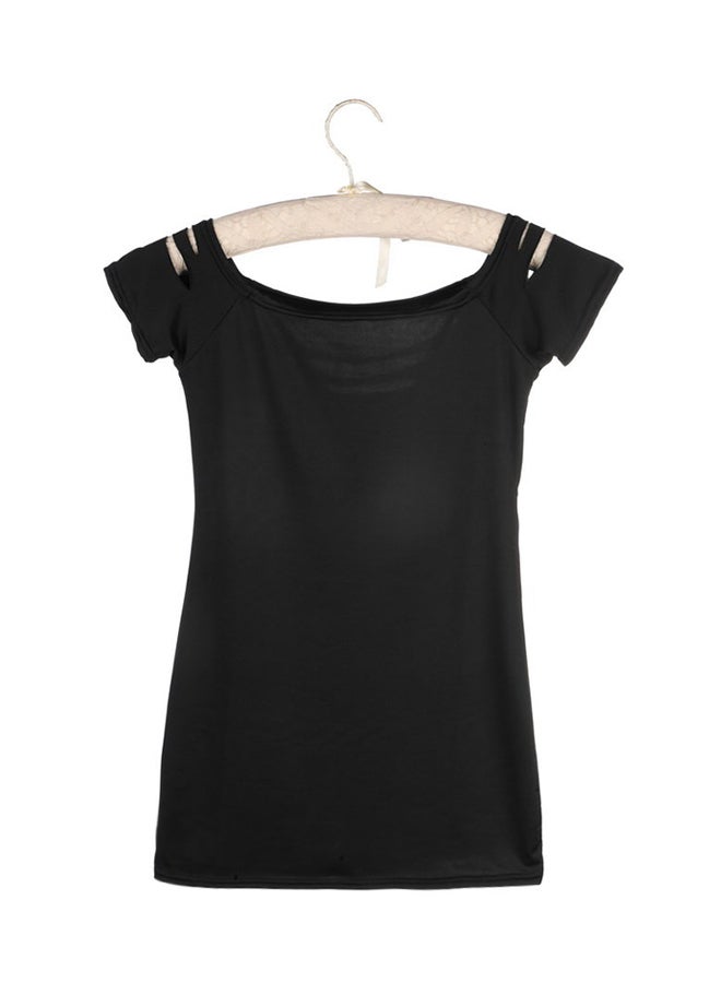 OUTAD Ripped Clubwear Cut Out Tee T-Shirt Black - Image 2