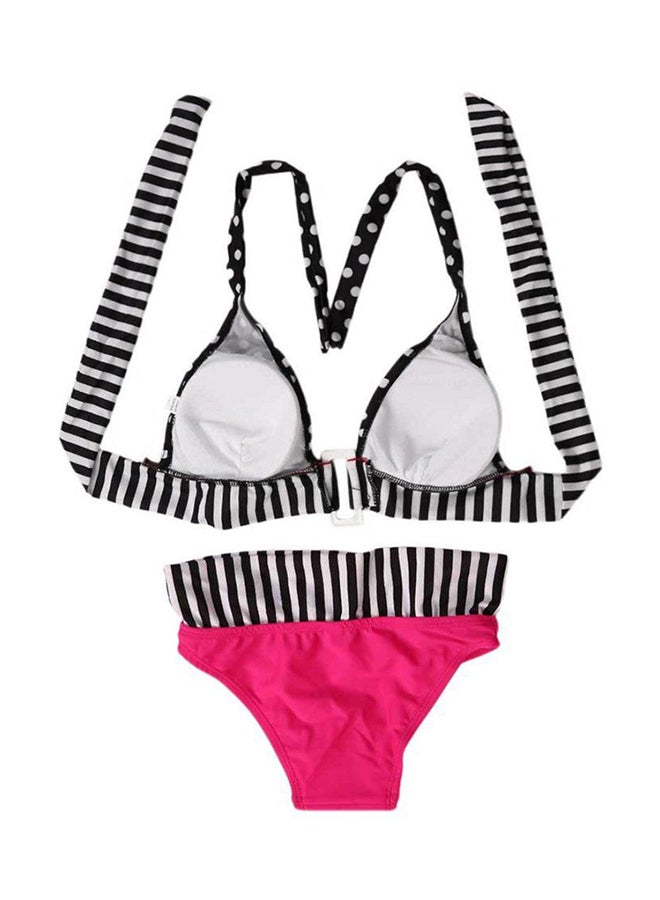 OUTAD Vintage Fringe Waisted Swimsuit Bikini White/Pink/Black - Image 2