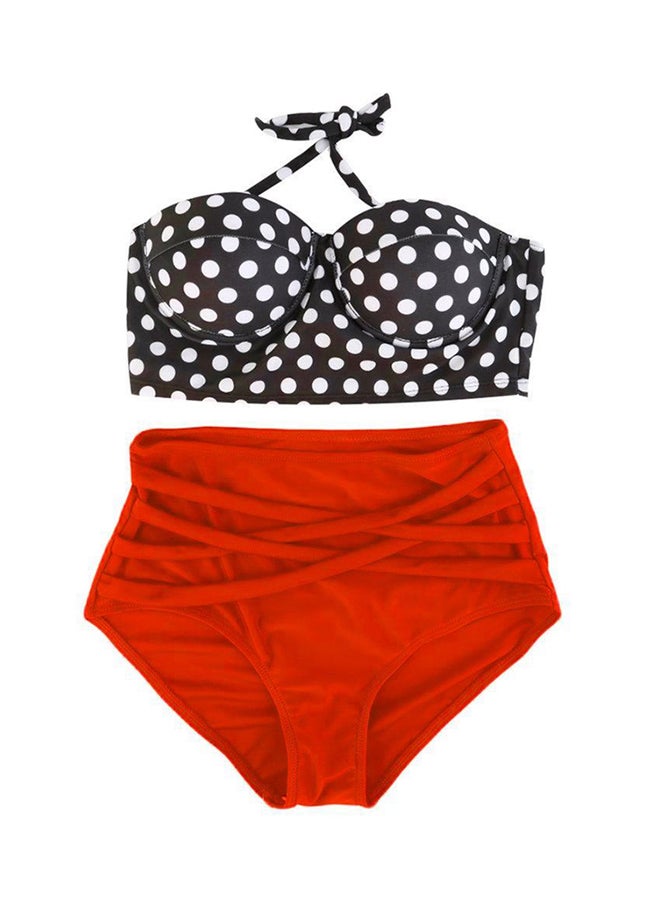 OUTAD Vintage Retro Rockabilly High Waisted Bikini Swimsuit Black/White/Red - Image 1