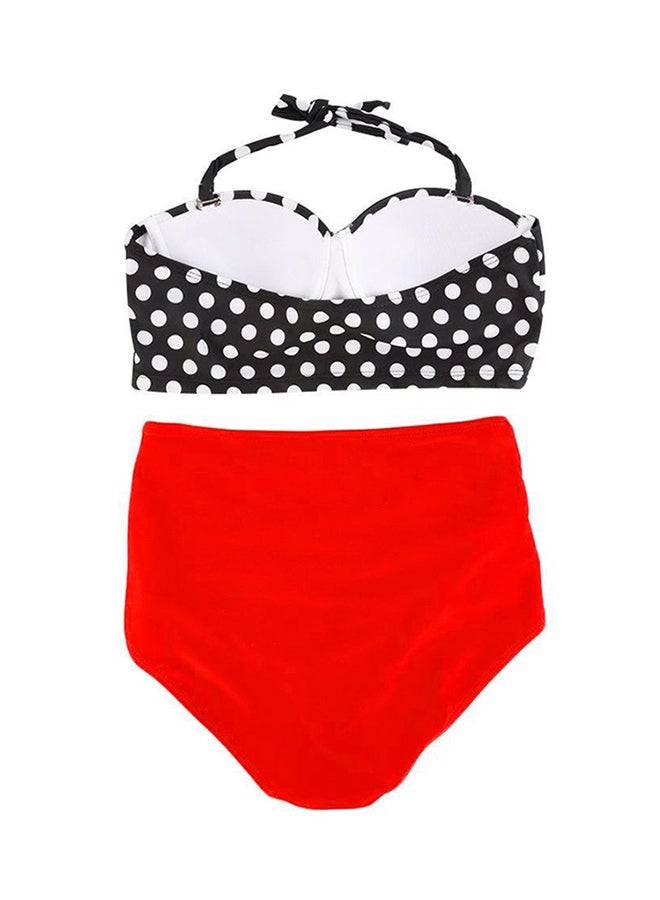 OUTAD Vintage Retro Rockabilly High Waisted Bikini Swimsuit Black/White/Red - Image 2