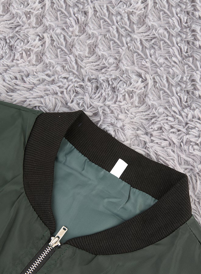 OUTAD Classic Quilted Padded Bomber Jacket Dark Green - Image 3