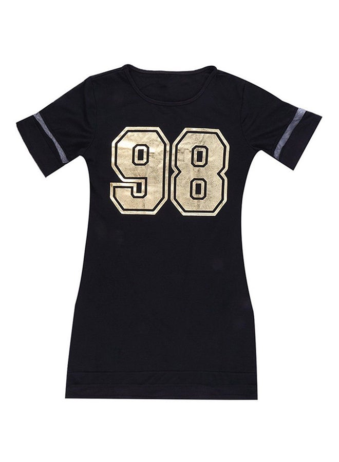 OUTAD Printed Bodycon Dress Black - Image 1