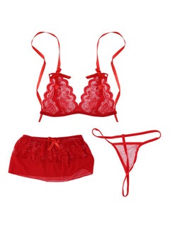 Women Lingerie Lace Bra Underwear Set Night Attraction Sleepwear Red