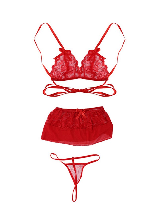 OUTAD - Women Lingerie Lace Bra Underwear Set Night Attraction Sleepwear Red - Image 1