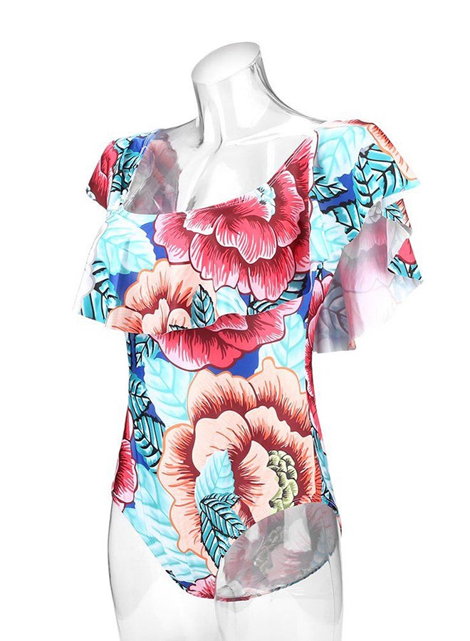 OUTAD - Floral Pattern Off Shoulder Swimwear Suit Multicolour - Image 1