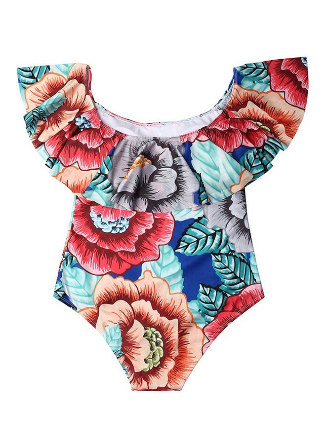 OUTAD - Floral Pattern Off Shoulder Swimwear Suit Multicolour - Image 1