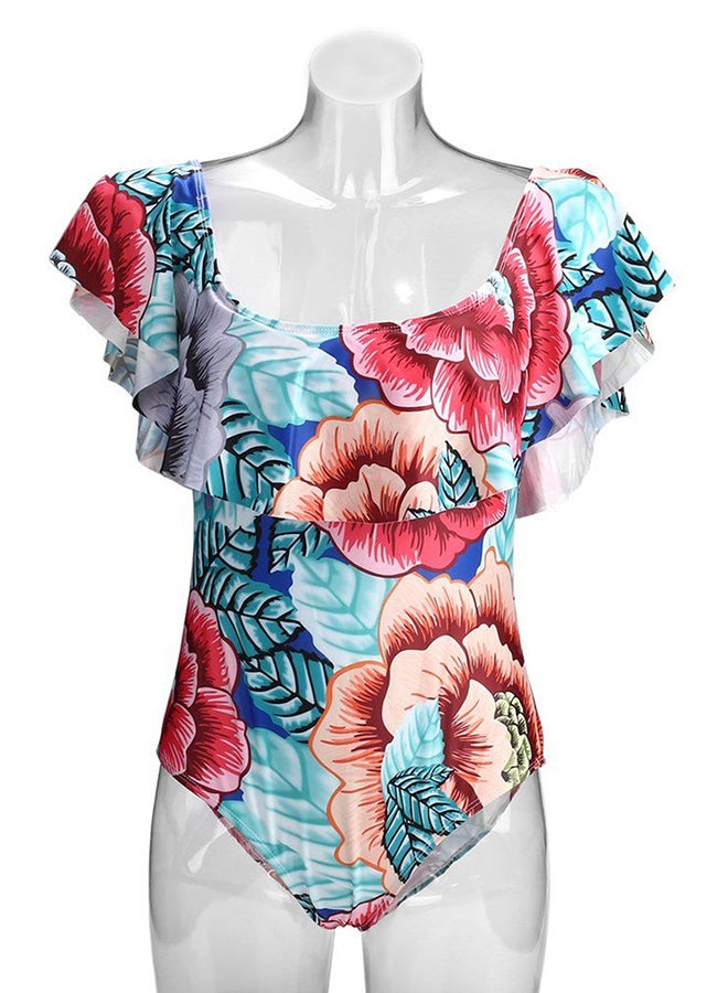 OUTAD - Floral Pattern Off Shoulder Swimwear Suit Multicolour - Image 1