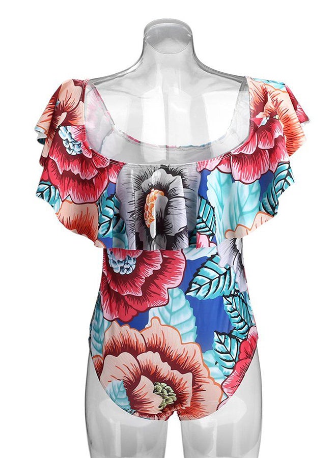 OUTAD - Floral Pattern Off Shoulder Swimwear Suit Multicolour - Image 1