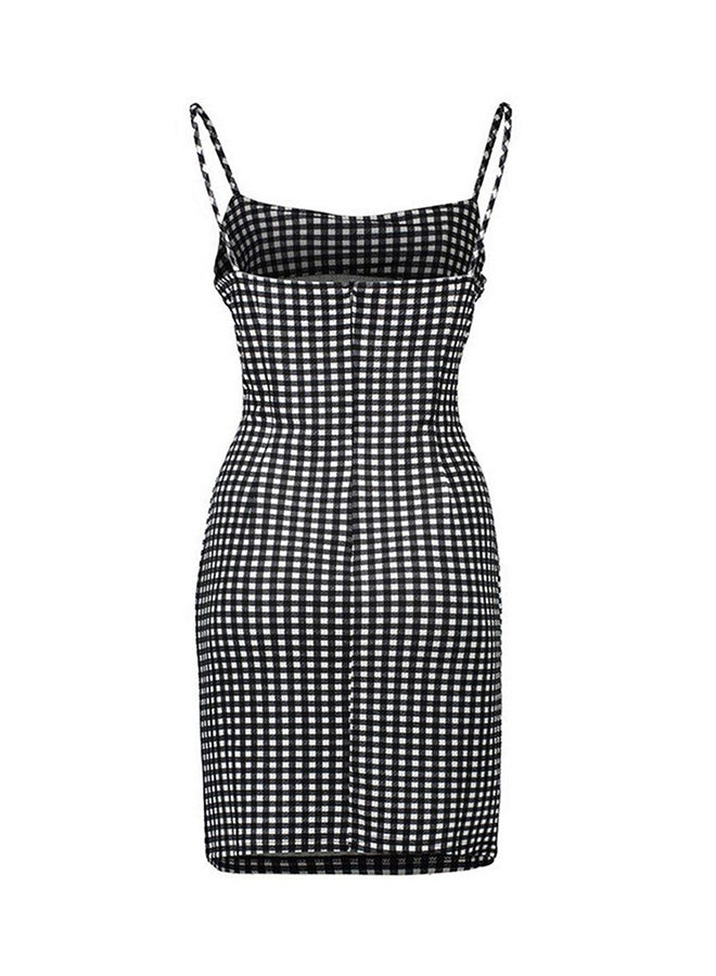 OUTAD Small Plaid Pattern Hip Skirt Spaghetti Strap Women Black And White Dress Black/White - Image 2