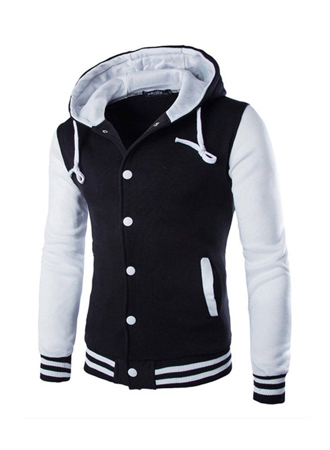 OUTAD Hooded Baseball Jacket White/Black - Image 1