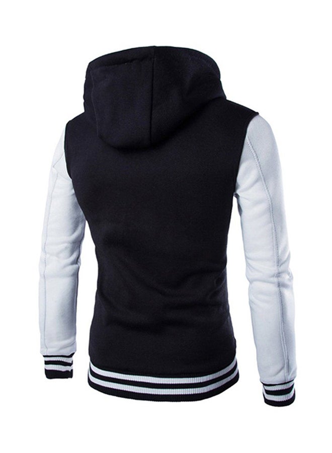 OUTAD Hooded Baseball Jacket White/Black - Image 2
