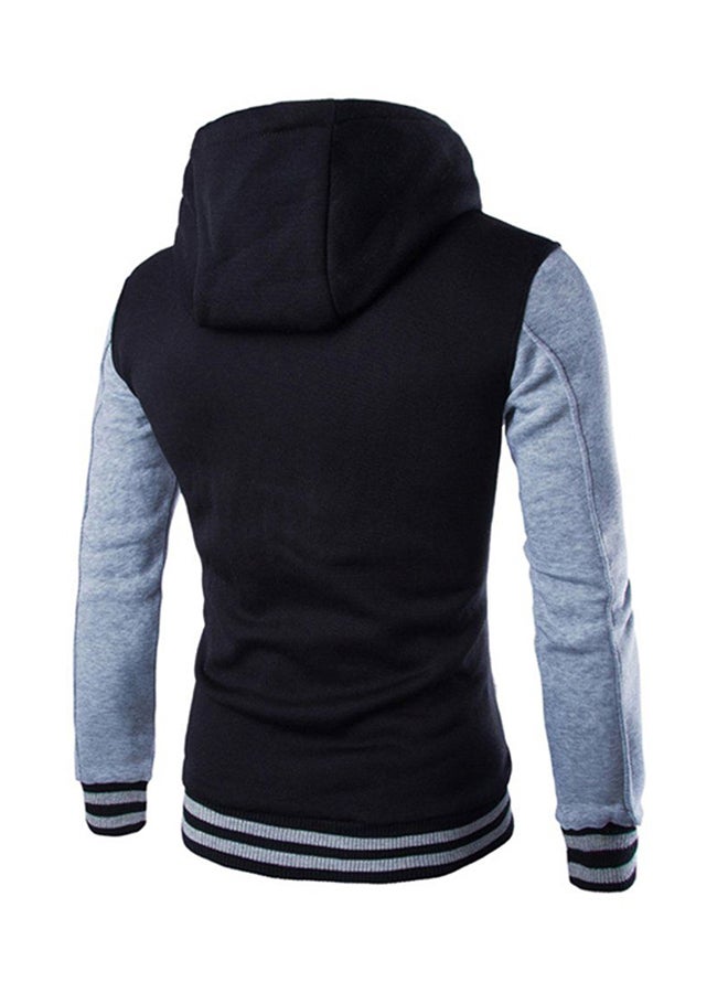 OUTAD - Hooded Baseball Jacket Grey/Black - Image 1