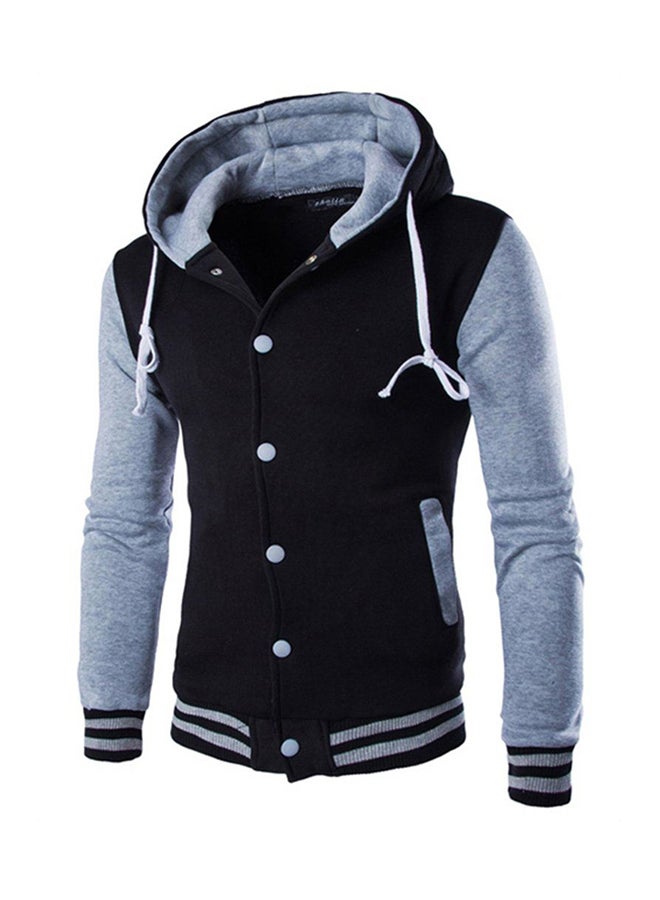 OUTAD - Hooded Baseball Jacket Grey/Black - Image 1