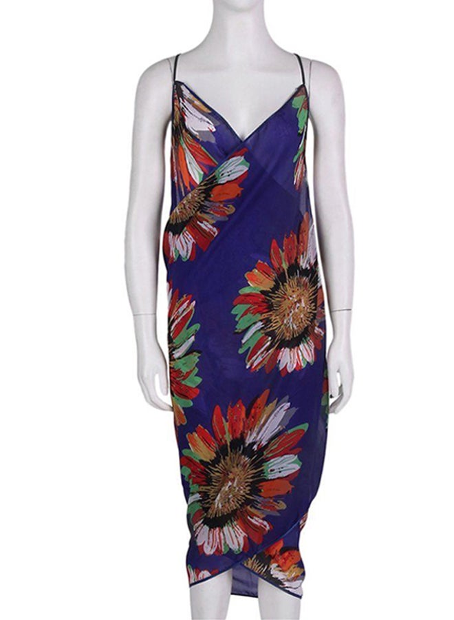 OUTAD Women Summer Floral Chiffon Bikini Cover Up Beach Dress Swimwear Wrap Royal Blue  - Image 1