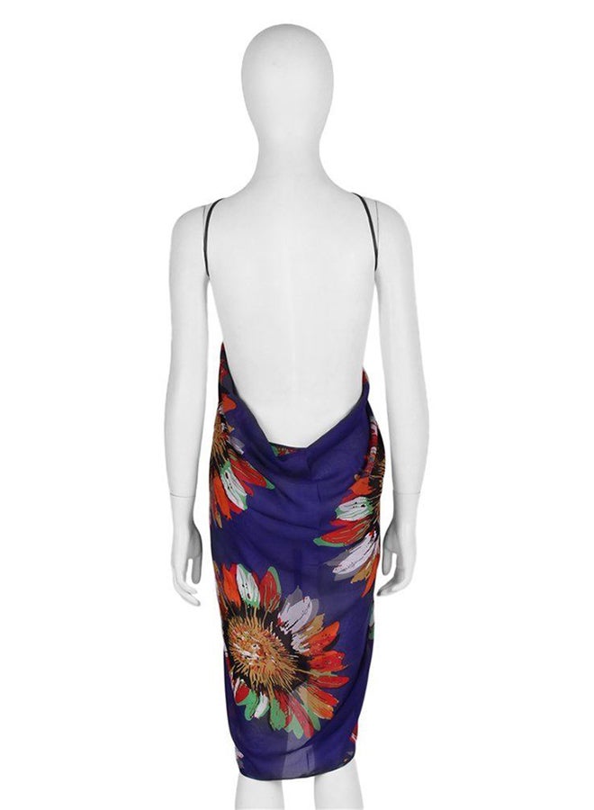 OUTAD Women Summer Floral Chiffon Bikini Cover Up Beach Dress Swimwear Wrap Royal Blue  - Image 2