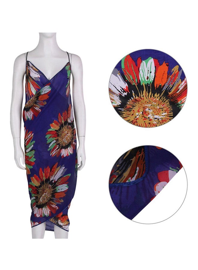 OUTAD Women Summer Floral Chiffon Bikini Cover Up Beach Dress Swimwear Wrap Royal Blue  - Image 3