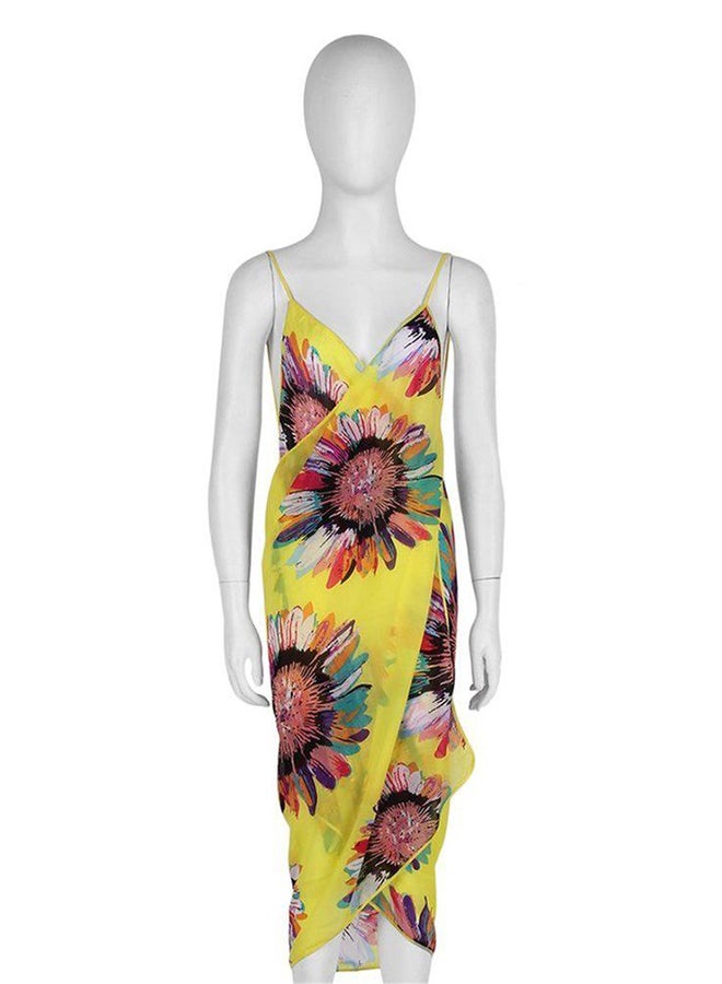 OUTAD Women Summer Floral Chiffon Bikini Cover Up Beach Dress Swimwear Wrap Yellow - Image 1