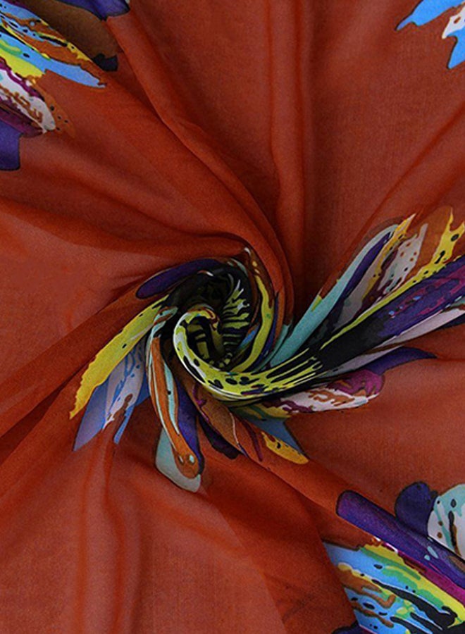 OUTAD Women Summer Floral Chiffon Bikini Cover Up Beach Dress Swimwear Wrap Orange - Image 4