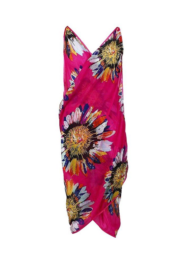 OUTAD Women Summer Floral Chiffon Bikini Cover Up Beach Dress Swimwear Wrap Rose Red - Image 2