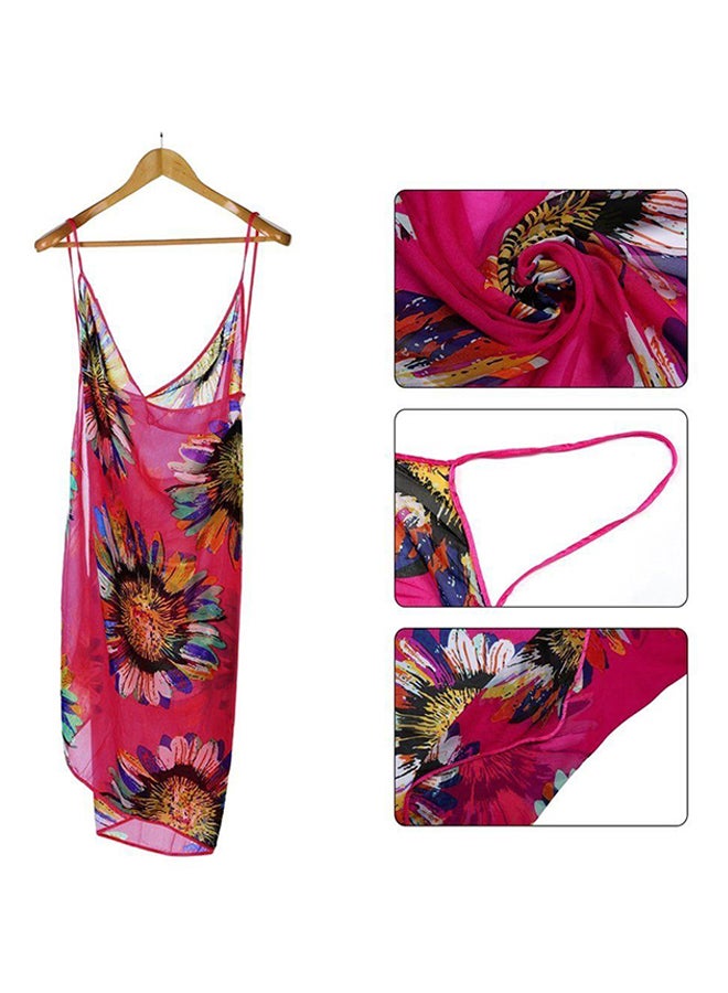 OUTAD Women Summer Floral Chiffon Bikini Cover Up Beach Dress Swimwear Wrap Rose Red - Image 3