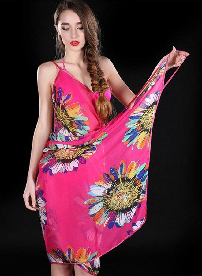 OUTAD Women Summer Floral Chiffon Bikini Cover Up Beach Dress Swimwear Wrap Rose Red - Image 4
