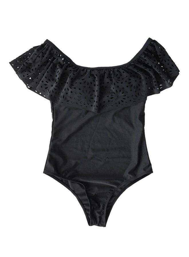 OUTAD - Solid Pattern Push Up Padded Swimsuit Black - Image 1