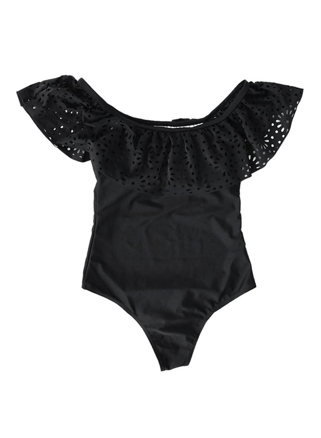 OUTAD - Solid Pattern Push Up Padded Swimsuit Black - Image 1