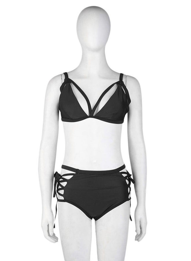 OUTAD - Women Bikini Fashionable Solid Color High Waist Lady Swimwear Swimsuits Black - Image 1