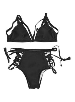 Women Bikini Fashionable Solid Color High Waist Lady Swimwear Swimsuits Black