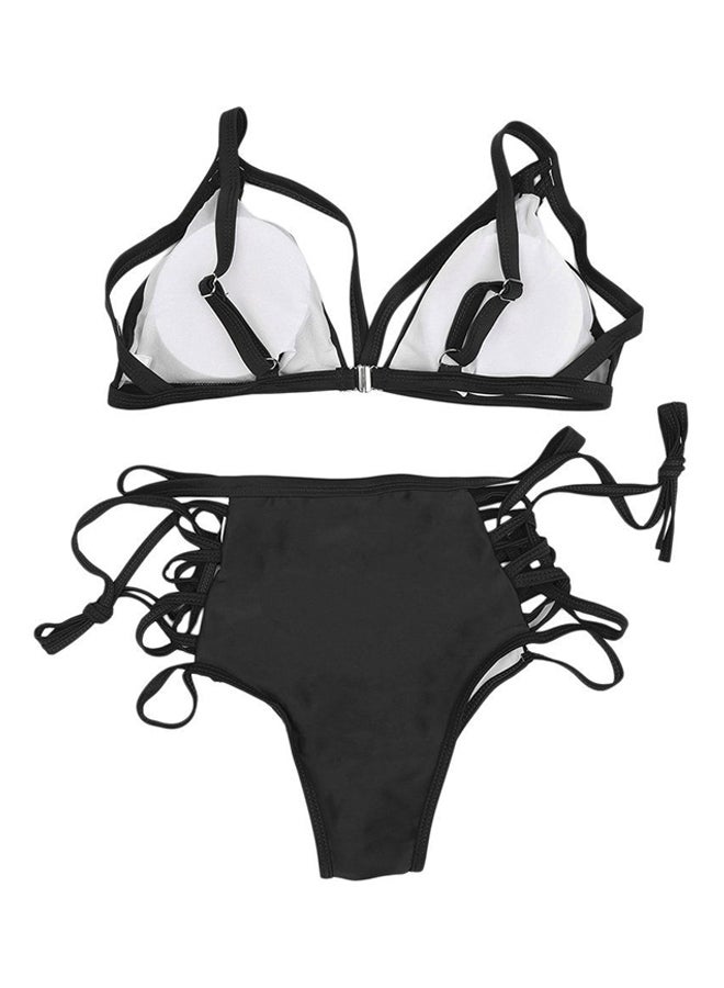 OUTAD - Women Bikini Fashionable Solid Color High Waist Lady Swimwear Swimsuits Black - Image 1