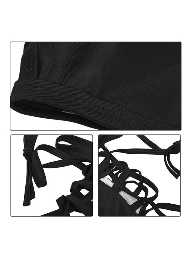 OUTAD - Women Bikini Fashionable Solid Color High Waist Lady Swimwear Swimsuits Black - Image 1