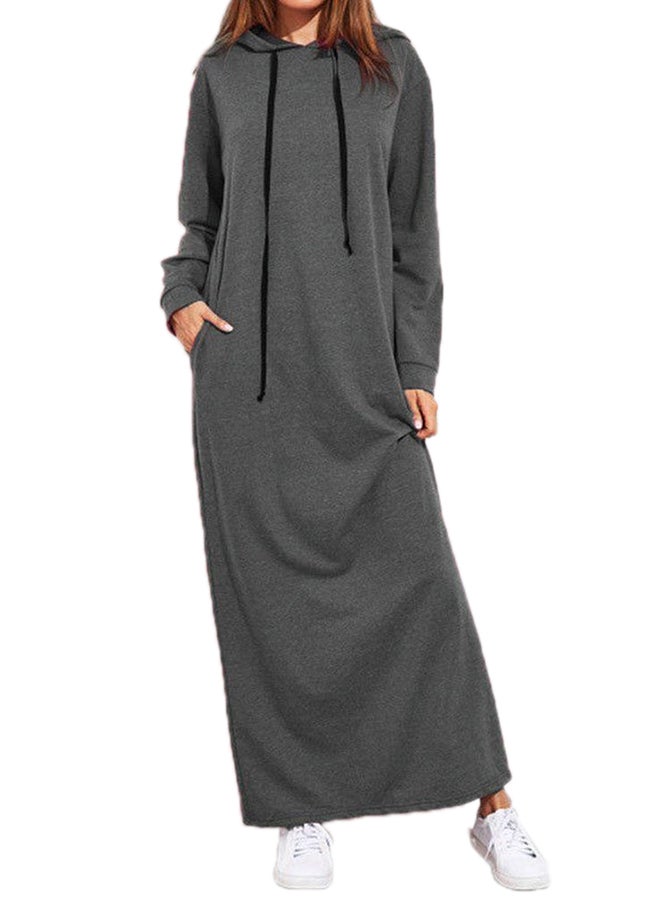 أوتاد بلوفر بطول الكاحل بغطاء للرأس وأكمام طويلة رمادي - Image 1