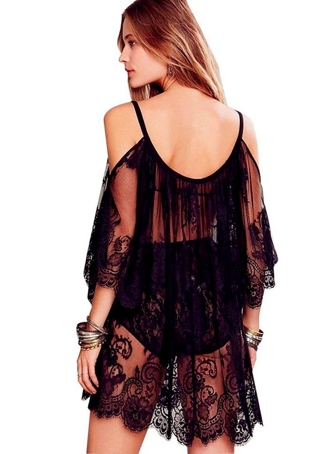 OUTAD - Off Shoulder Bikini Cover Up Beach Dress Black - Image 1