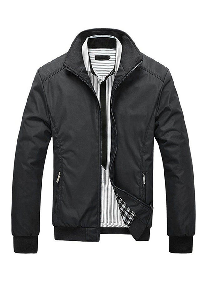 OUTAD - Zip Closure Slim Fit Jacket Black - Image 1
