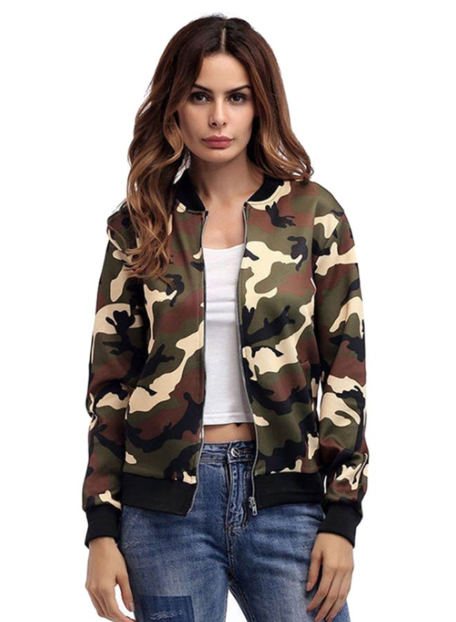 OUTAD Loose Long Sleeve Bomber Jacket Camouflage Green - Image 1